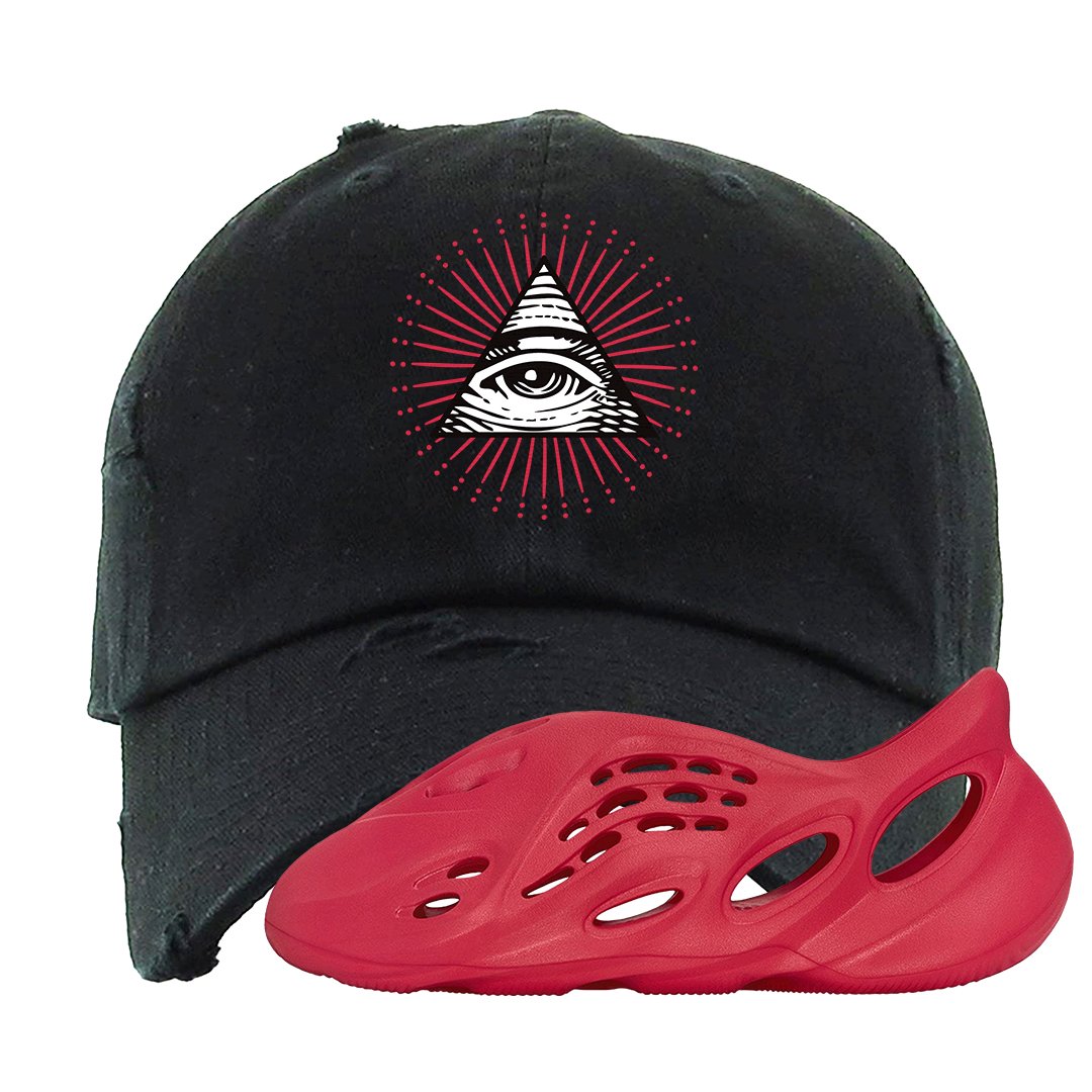 Vermillion Foam Runners Distressed Dad Hat | All Seeing Eye, Black