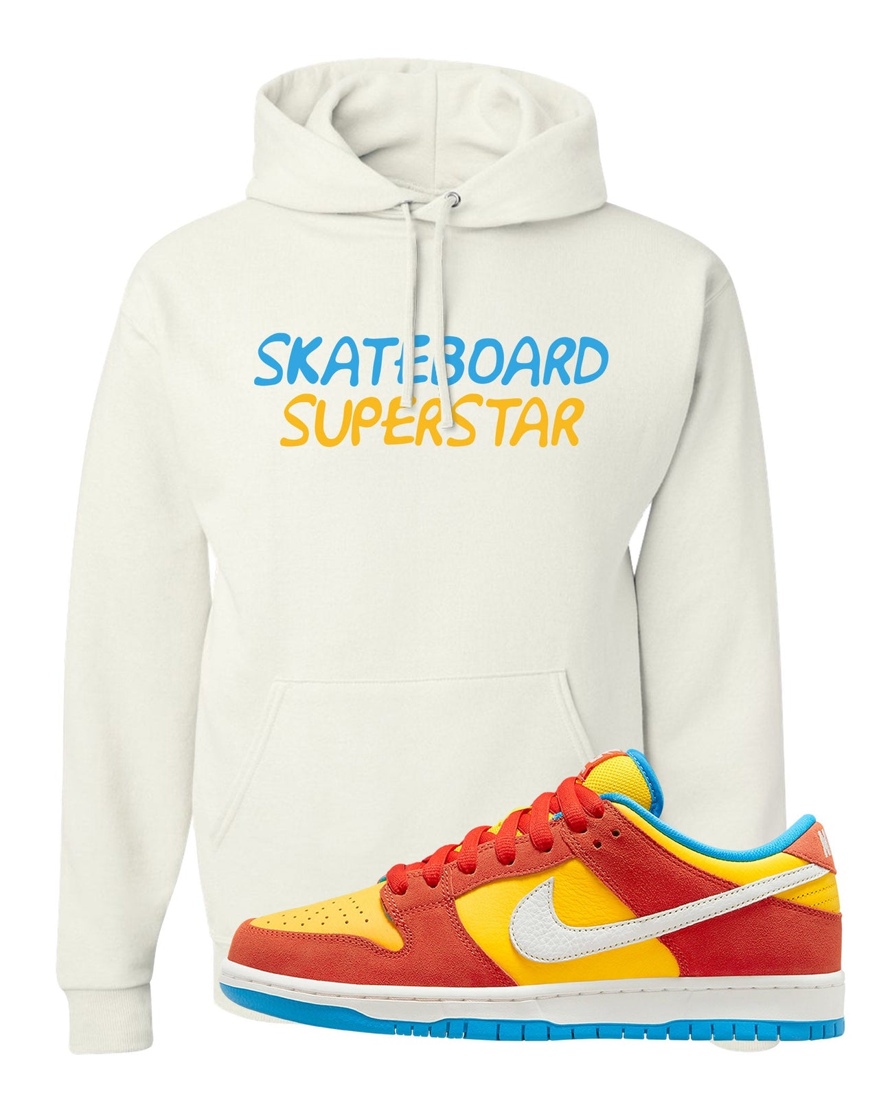 Habanero Red Gold Blue Low Dunks Hoodie | Skateboard Superstar, White