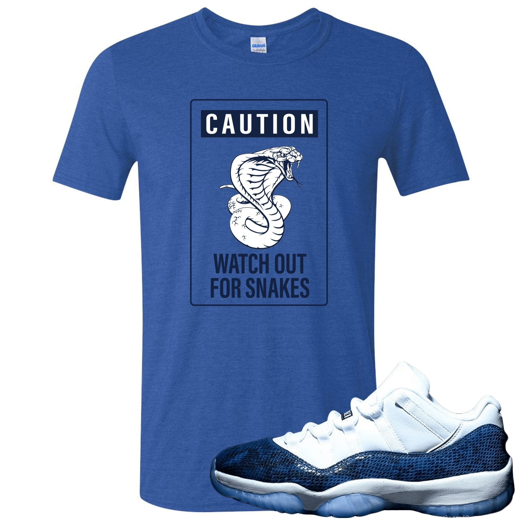 Snakeskin Low Blue 11s T Shirt | Caution of Snake, Heather Royal Blue