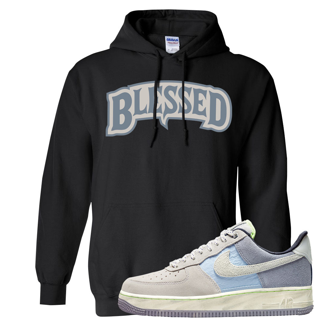 Womens Mountain White Blue AF 1s Hoodie | Blessed Arch, Black
