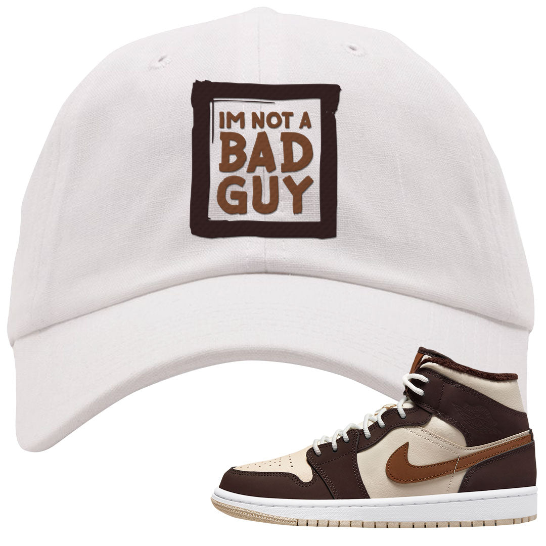 Brown Fleece Mid 1s Dad Hat | I'm Not A Bad Guy, White