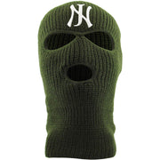 Embroidered on the front of the olive New Jersey ski mask is the NJ logo embroidered in white