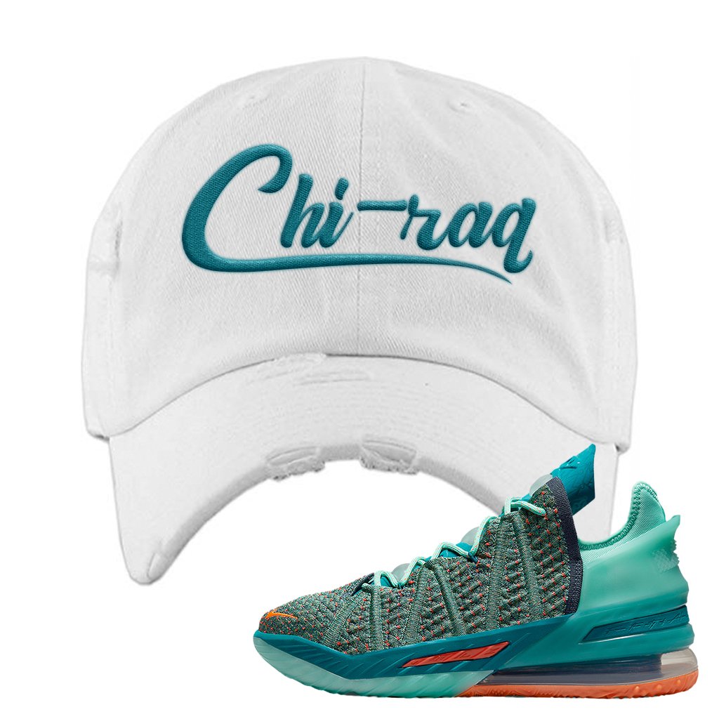 Lebron 18 We Are Family Distressed Dad Hat | Chiraq, White