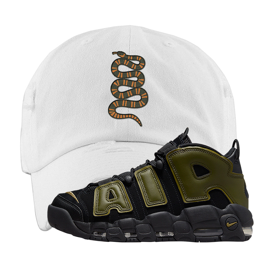 Guard Dog More Uptempos Distressed Dad Hat | Coiled Snake, White