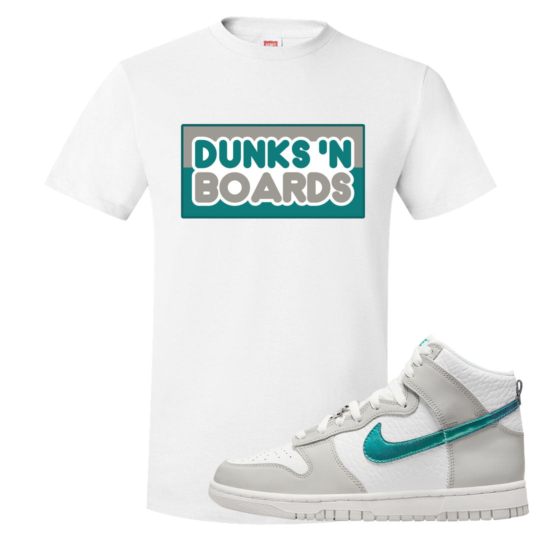 White Grey Turquoise High Dunks T Shirt | Dunks N Boards, White