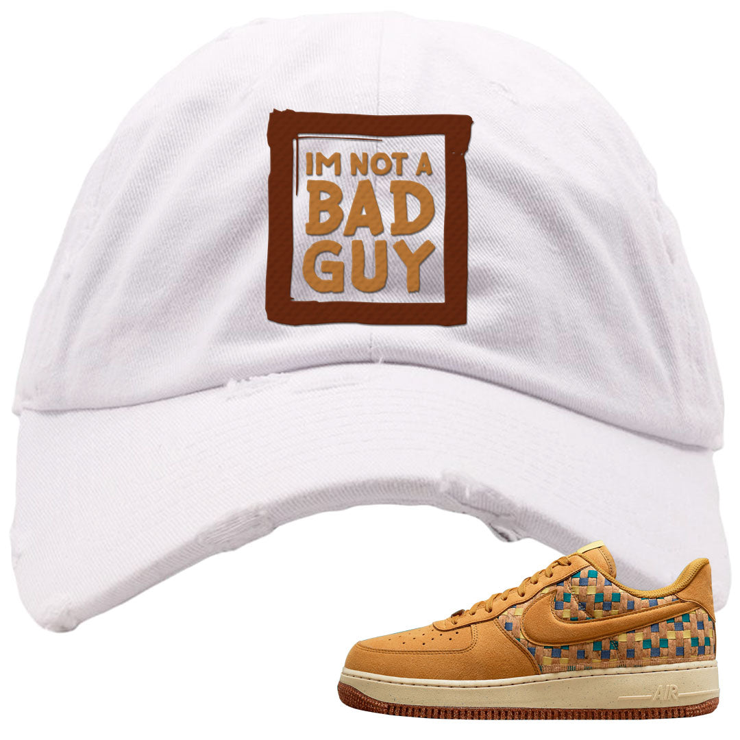 Woven Cork Low AF 1s Distressed Dad Hat | I'm Not A Bad Guy, White