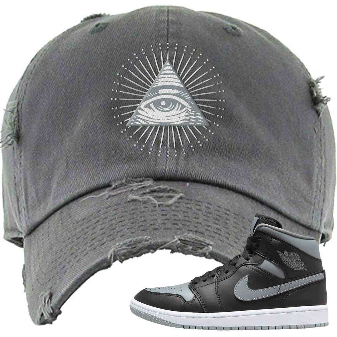 Alternate Shadow Mid 1s Distressed Dad Hat | All Seeing Eye, Dark Gray