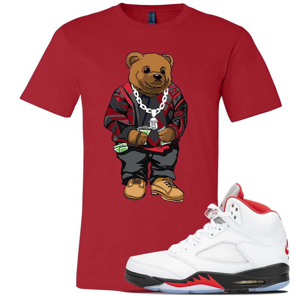 Jordan 5 OG Fire Sneaker Red T Shirt | Tees to match Nike Air Jordan 5 OG Fire Shoes | Sweater Bear