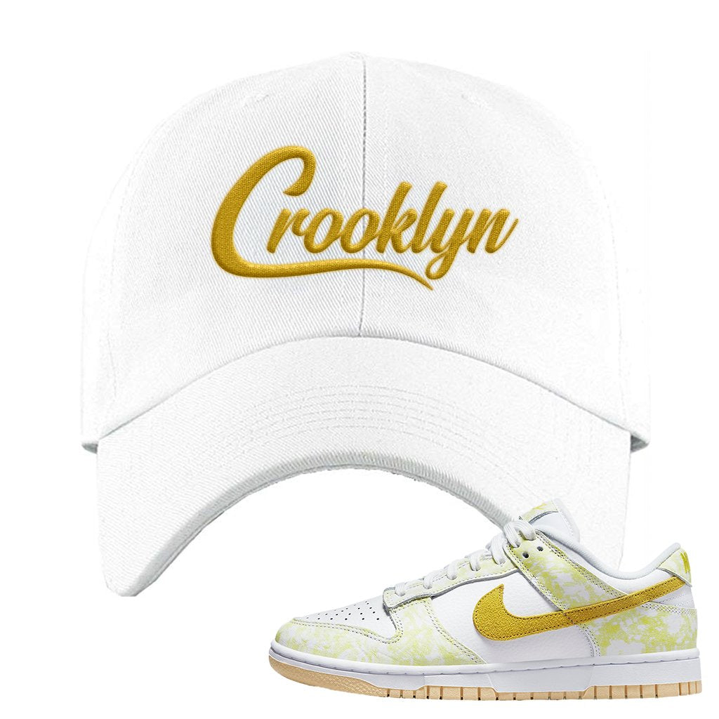 Yellow Strike Low Dunks Dad Hat | Crooklyn, White