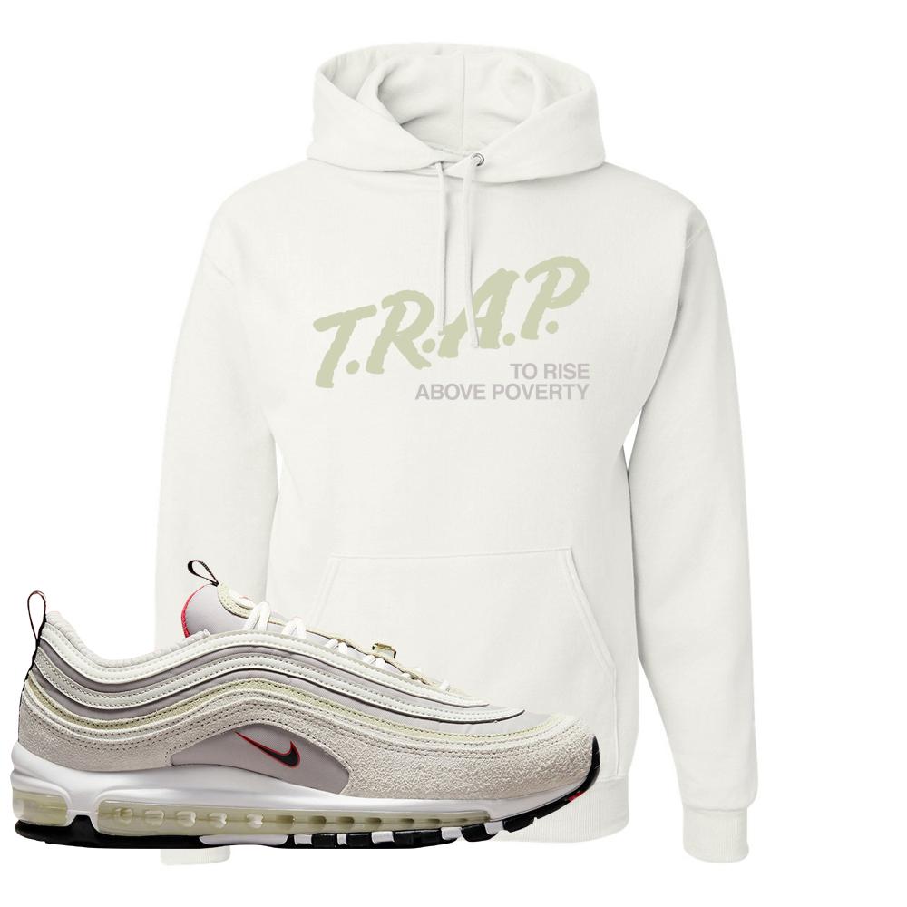 First Use Suede 97s Hoodie | Trap To Rise Above Poverty, White