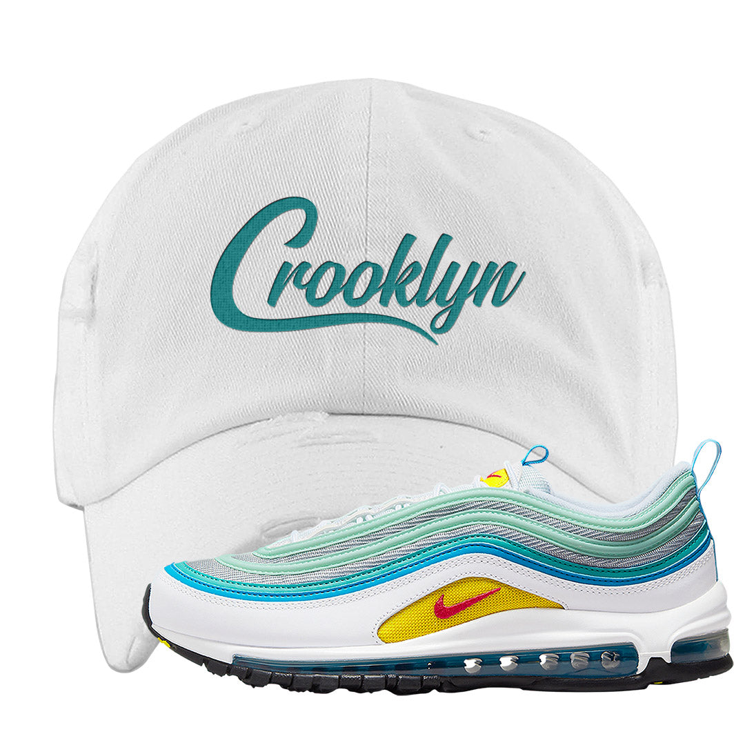 Spring Floral 97s Distressed Dad Hat | Crooklyn, White