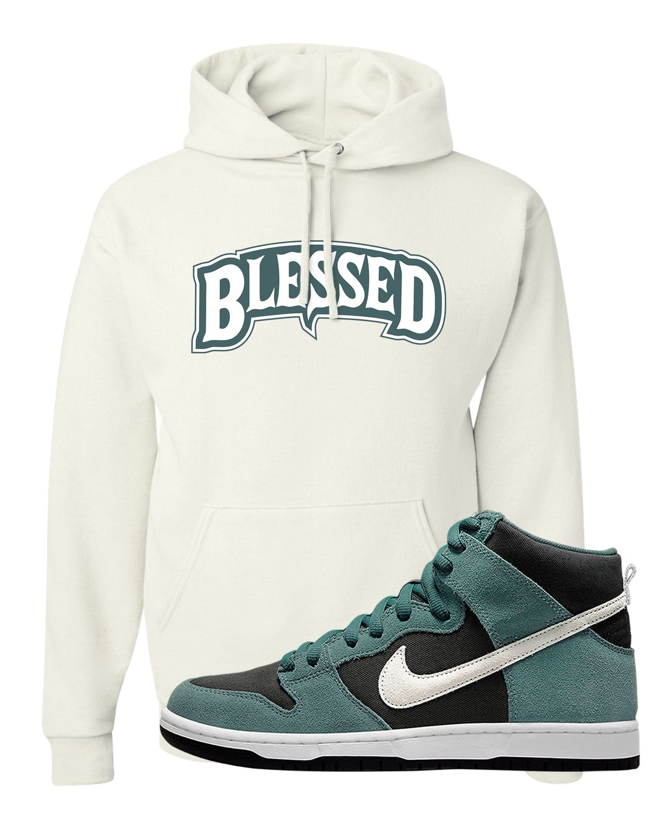 Green Suede High Dunks Hoodie | Blessed Arch, White