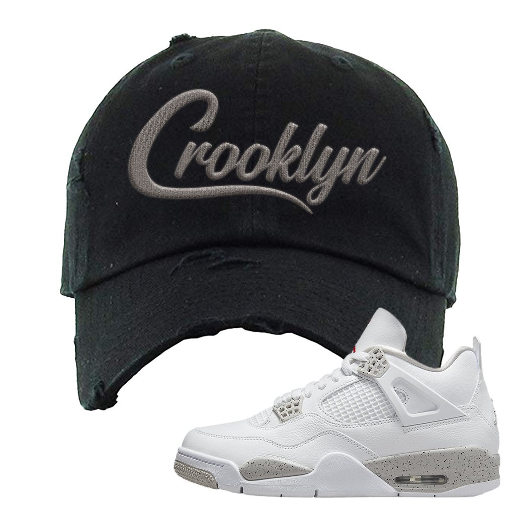 Tech Grey 4s Distressed Dad Hat | Crooklyn, Black