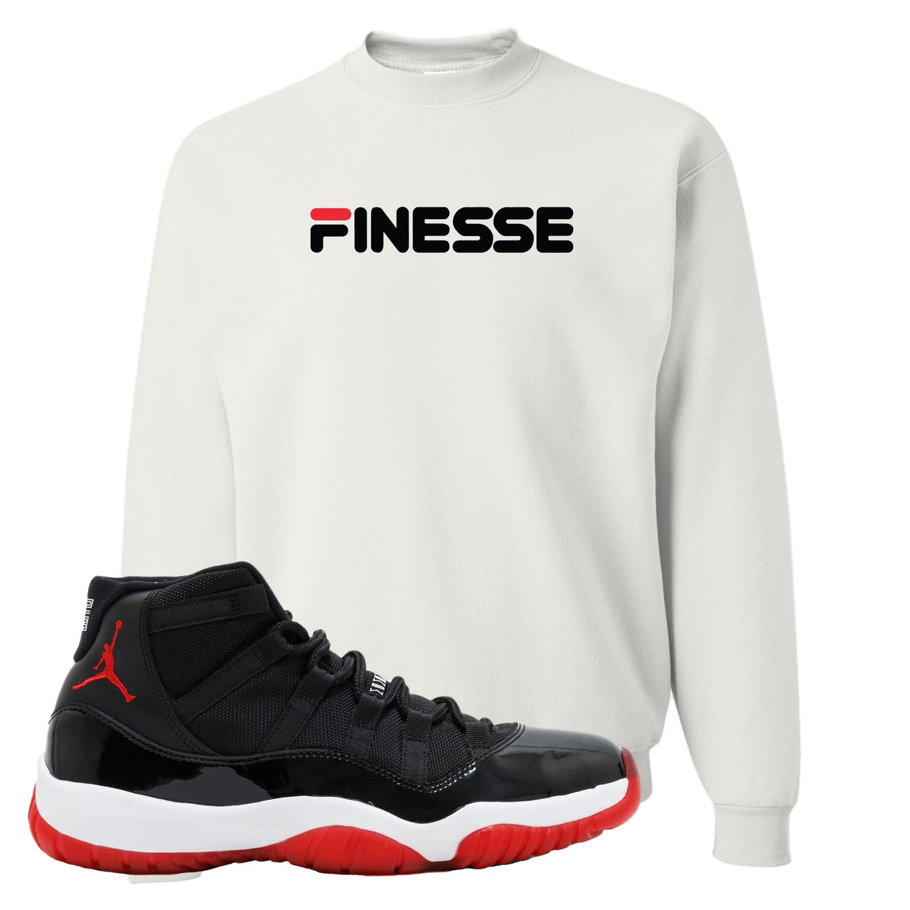 Jordan 11 Bred Finesse White Sneaker Hook Up Crewneck Sweatshirt