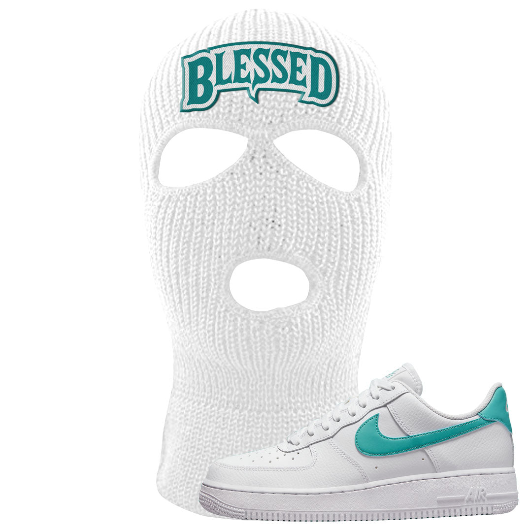 Washed Teal Low 1s Ski Mask | Blessed Arch, White