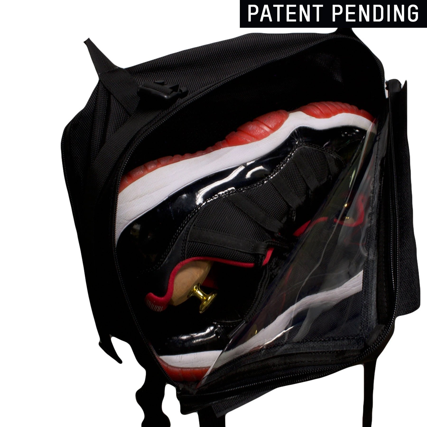 Easy-access front-zippers on the front of the Black Box allow for the sneakers to be easily access from any position