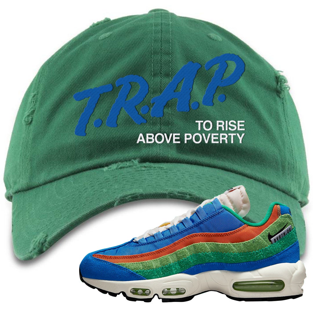 Light Blue Green AMRC 95s Distressed Dad Hat | Trap To Rise Above Poverty, Kelly Green