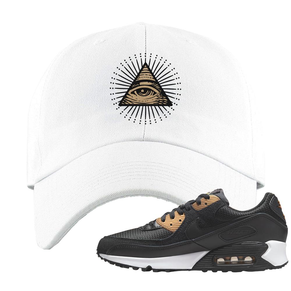 Air Max 90 Black Old Gold Dad Hat | All Seeing Eye, White