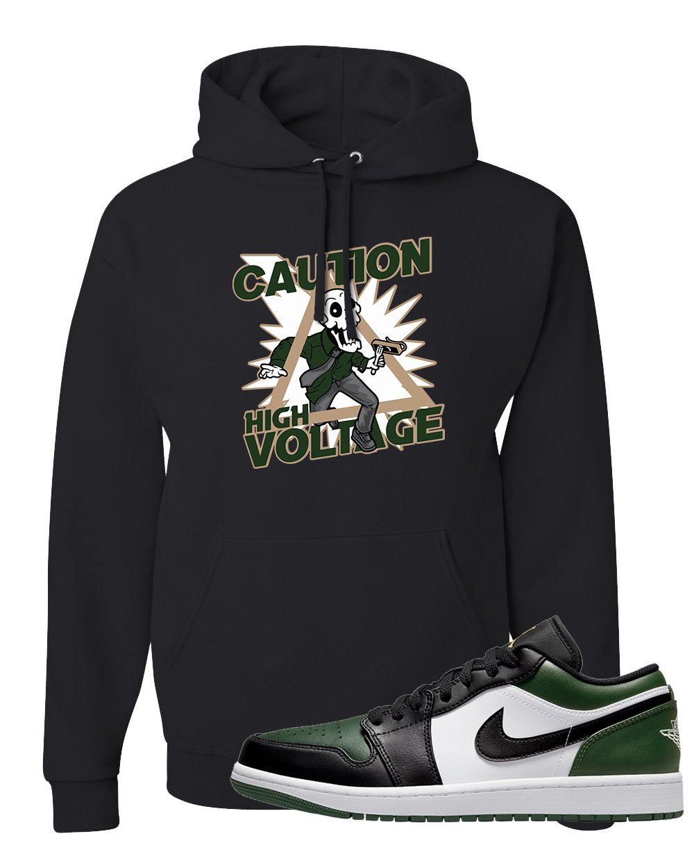 Green Toe Low 1s Hoodie | Caution High Voltage, Black
