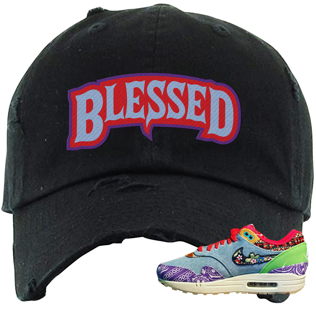 Bandana Paisley Max 1s Distressed Dad Hat | Blessed Arch, Black