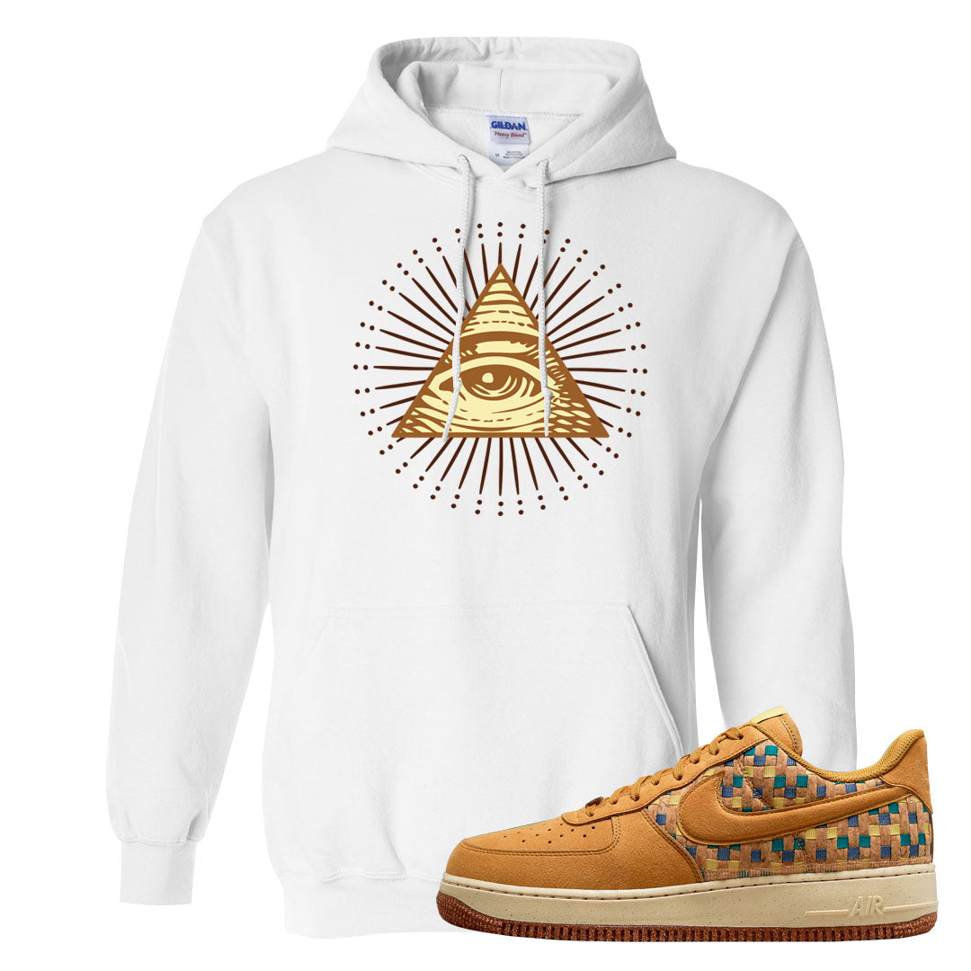 Woven Cork Low AF 1s Hoodie | All Seeing Eye, White
