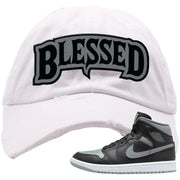 Alternate Shadow Mid 1s Distressed Dad Hat | Blessed Arch, White