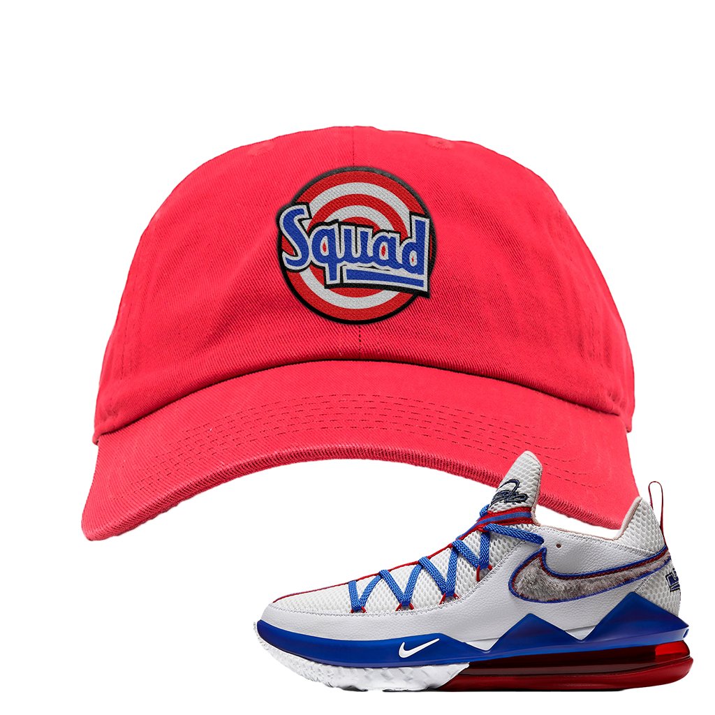LeBron 17 Low Tune Squad Sneaker Red Dad Hat | Hat to match Nike LeBron 17 Low Tune Squad Shoes | Squad