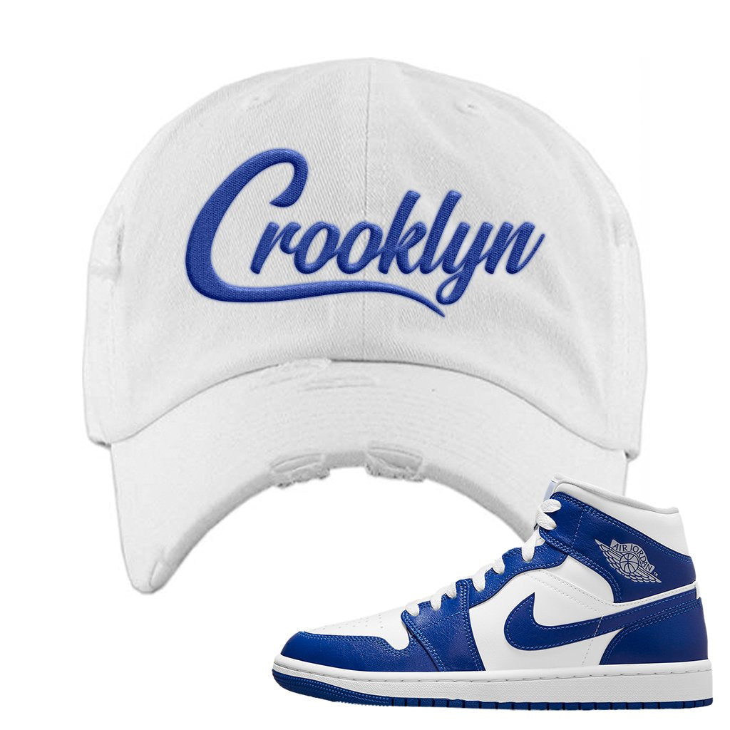 Air Jordan 1 Mid Kentucky Blue Distressed Dad Hat | Crooklyn, White