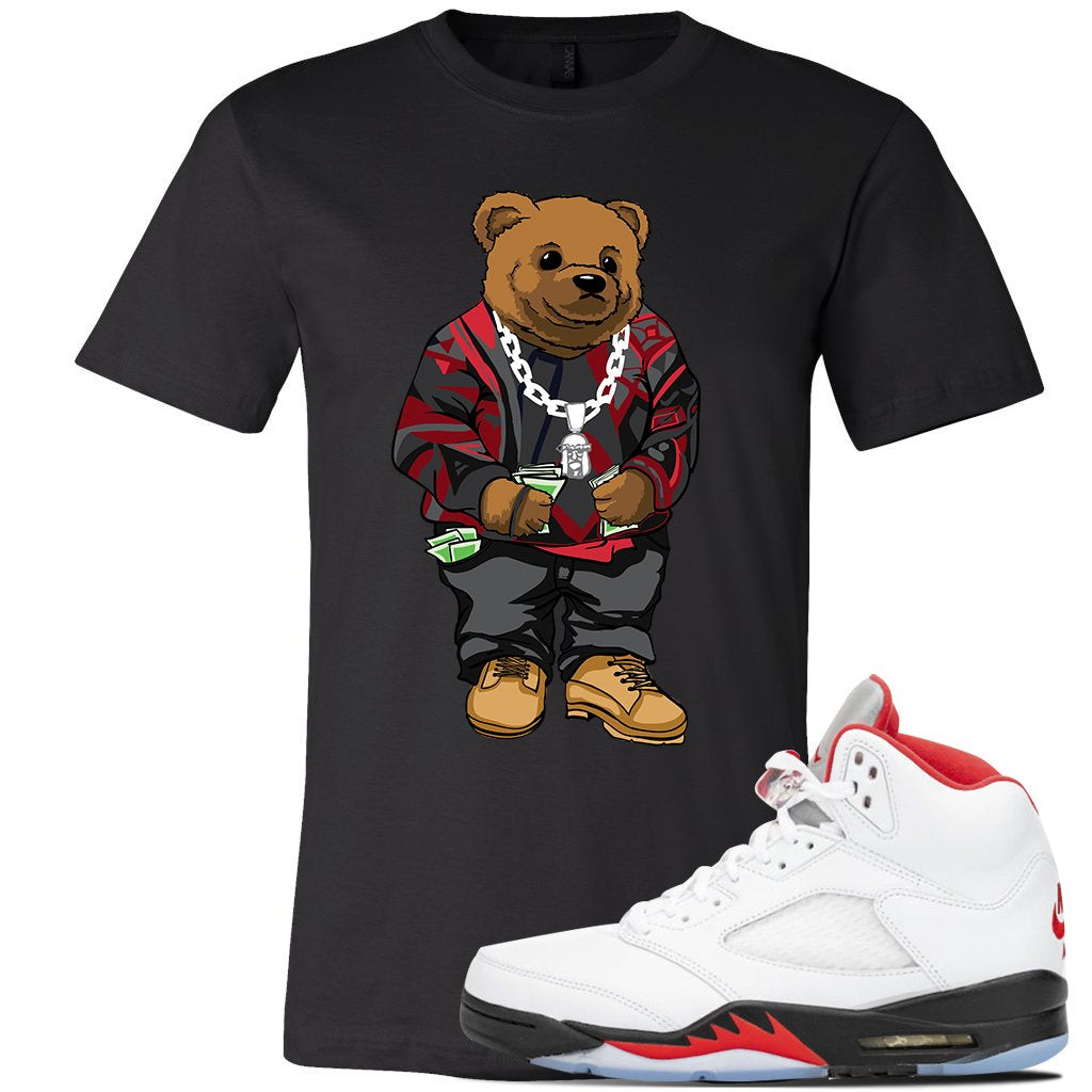 Jordan 5 OG Fire Sneaker Black T Shirt | Tees to match Nike Air Jordan 5 OG Fire Shoes | Sweater Bear