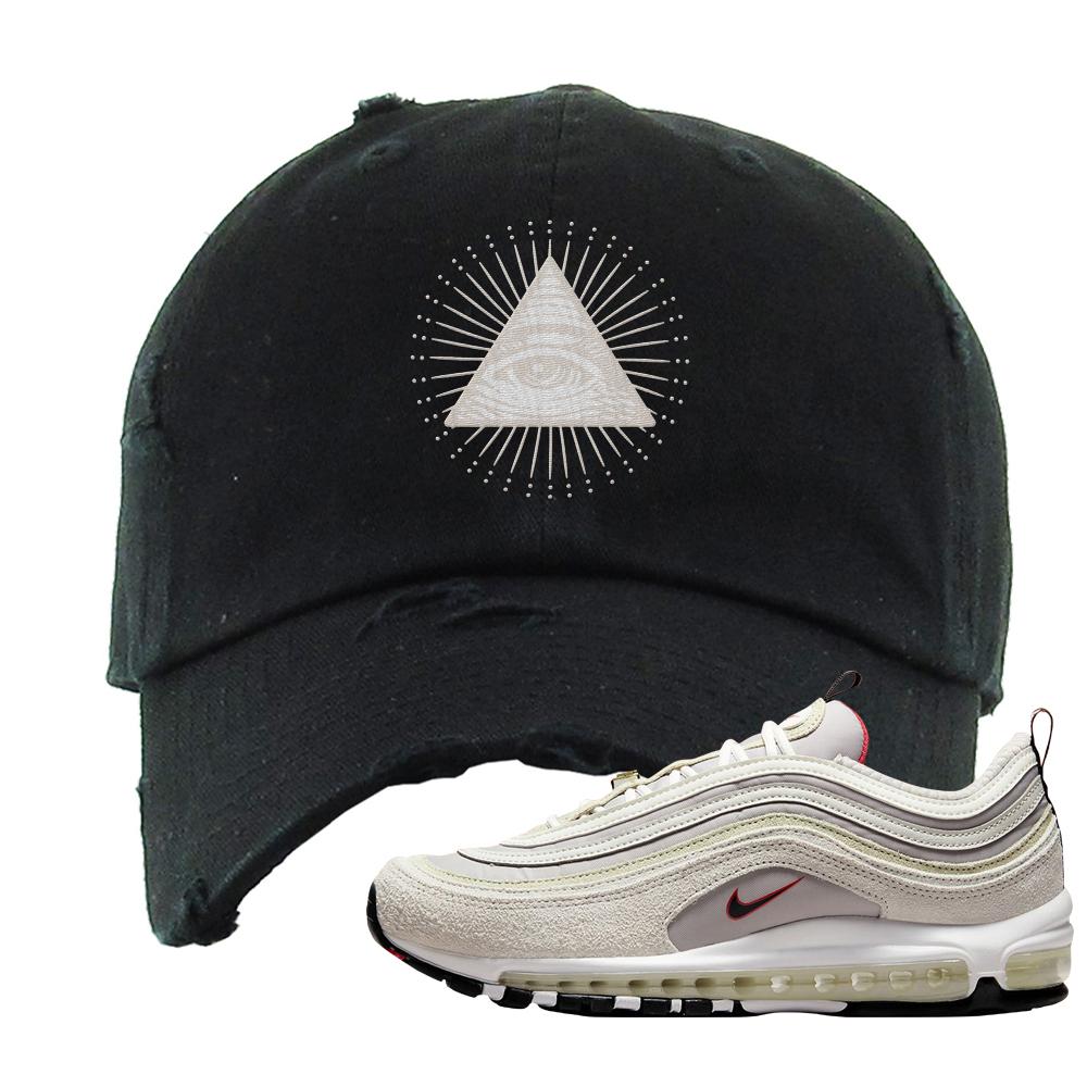 First Use Suede 97s Distressed Dad Hat | All Seeing Eye, Black