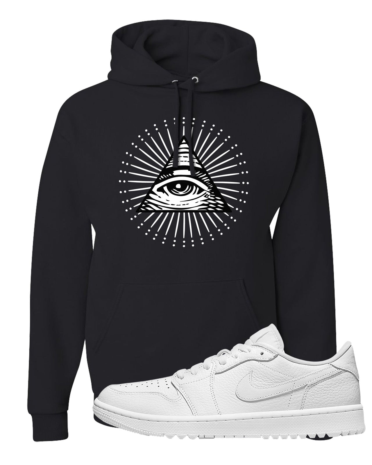 Triple White Golf Low 1s Hoodie | All Seeing Eye, Black