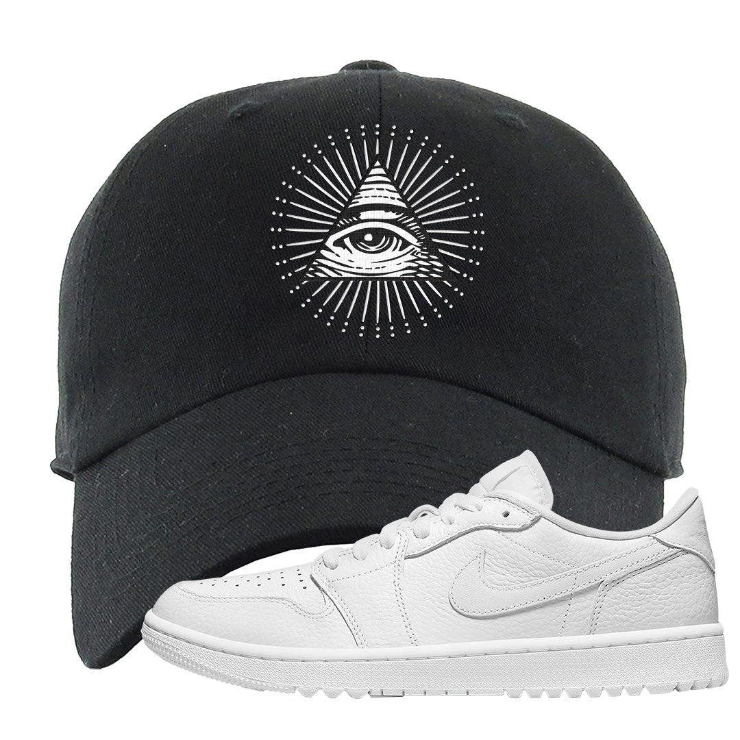 Triple White Golf Low 1s Dad Hat | All Seeing Eye, Black