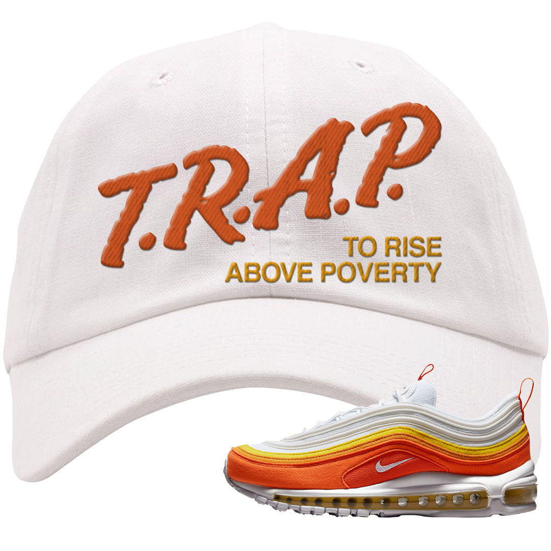 Club Orange Yellow 97s Dad Hat | Trap To Rise Above Poverty, White