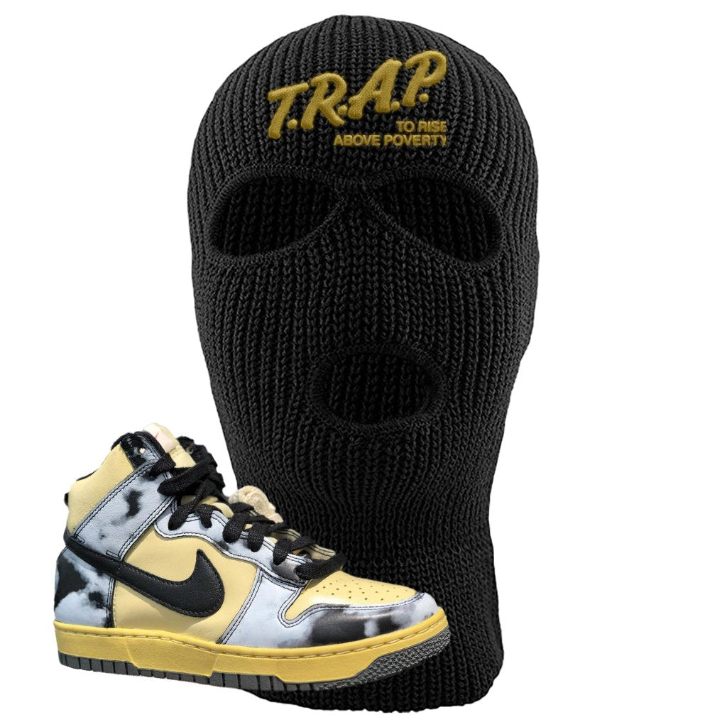Acid Wash Yellow High Dunks Ski Mask | Trap To Rise Above Poverty, Black