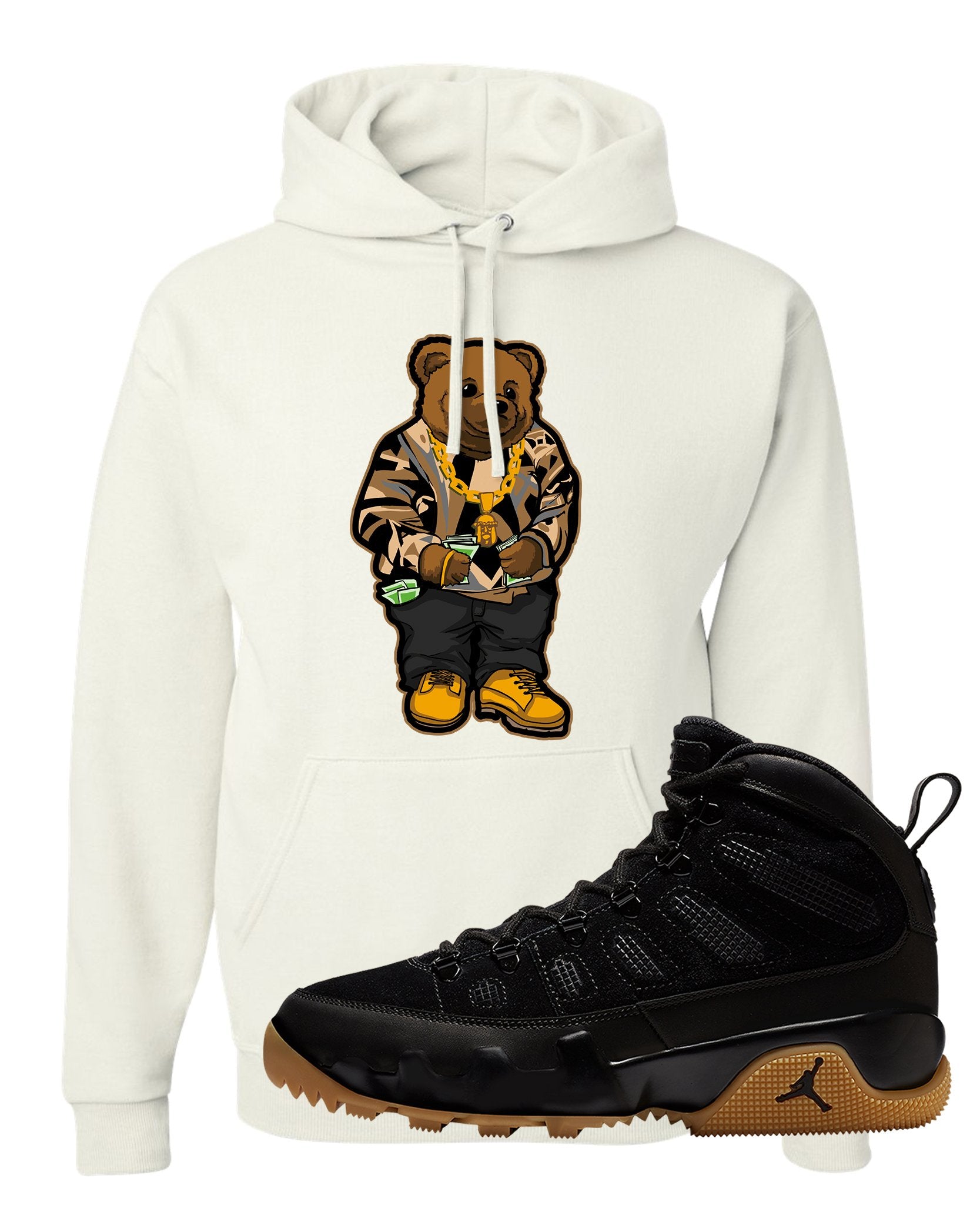 NRG Black Gum Boot 9s Hoodie | Sweater Bear, White