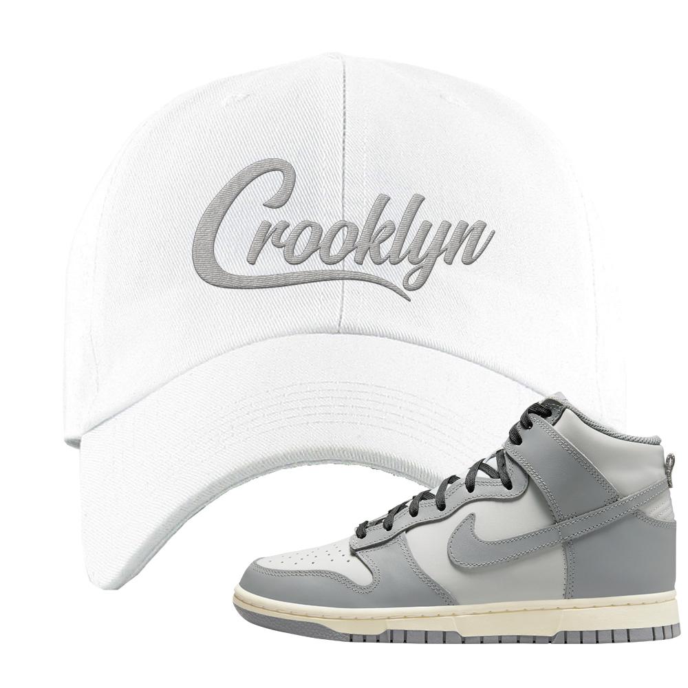 Aged Greyscale High Dunks Dad Hat | Crooklyn, White