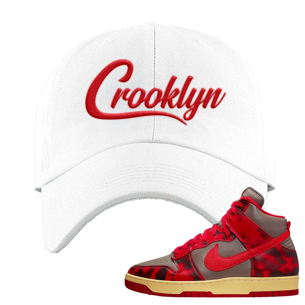 Acid Wash Red 1985 High Dunks Dad Hat | Crooklyn, White