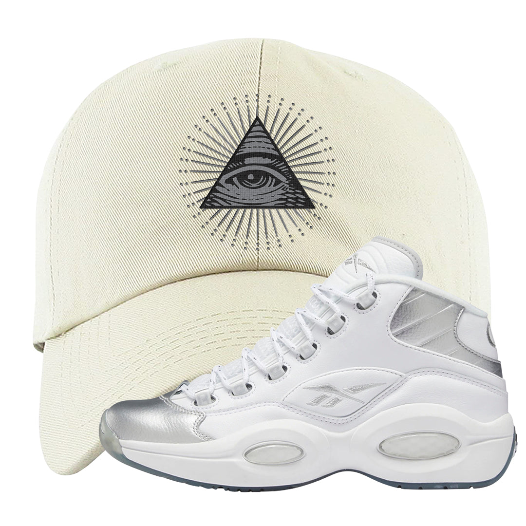 25th Anniversary Mid Questions Dad Hat | All Seeing Eye, White