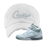 Blue Bird 5s Distressed Dad Hat | Crooklyn, White