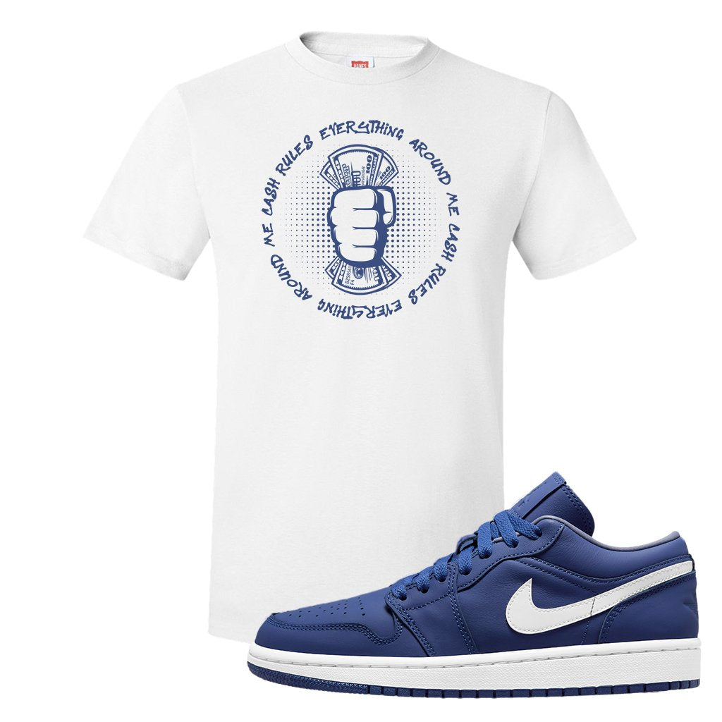 WMNS Dusty Blue Low 1s T Shirt | Cash Rules Everything Around Me, White