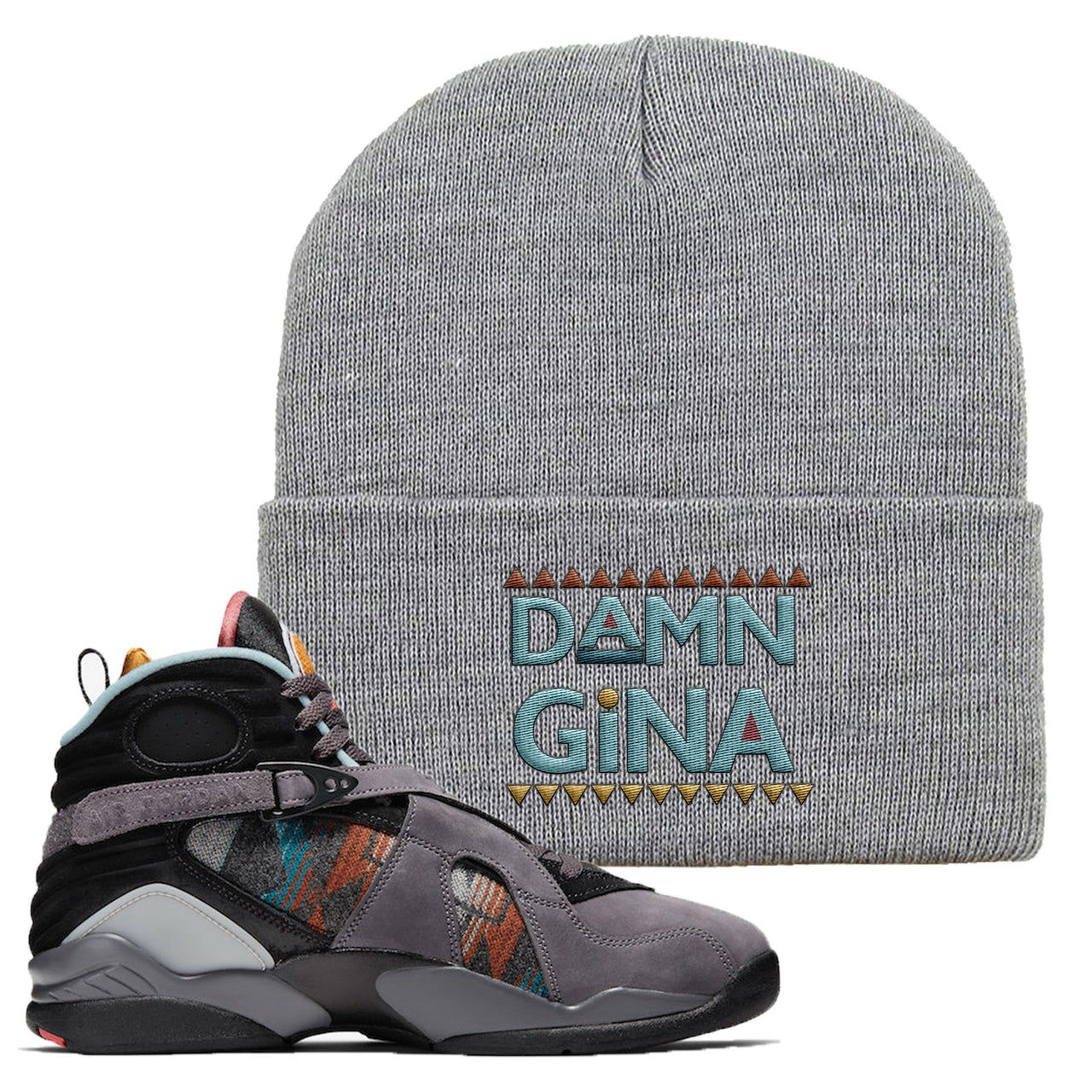 Jordan 8 N7 Pendleton Damn Gina Light Gray Sneaker Hook Up Beanie