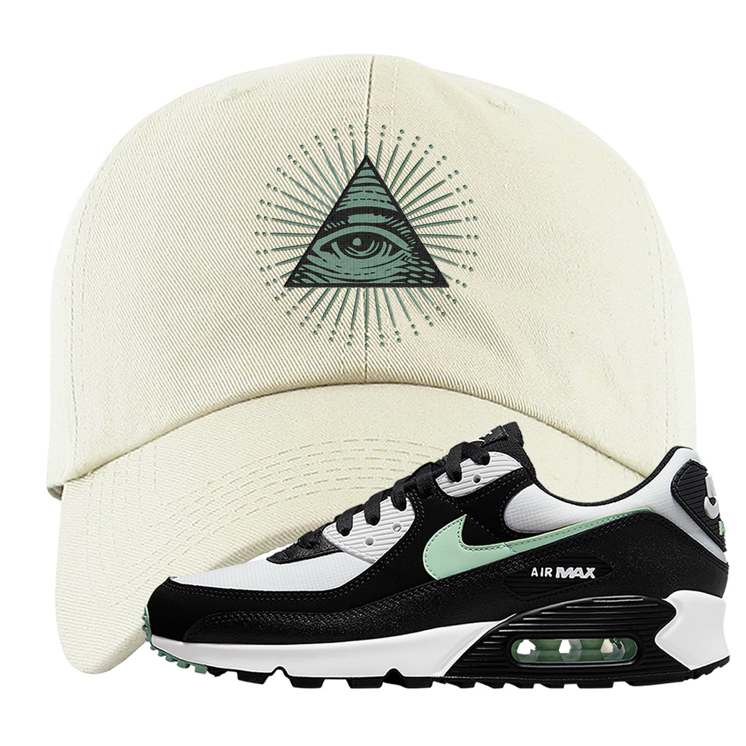 Black Mint 90s Dad Hat | All Seeing Eye, White