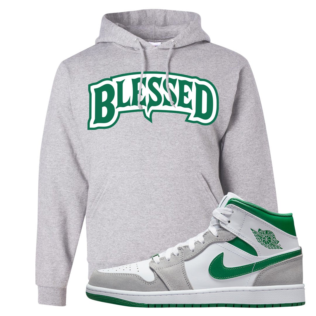 Light Smoke Pine Green Mid 1s Hoodie | Blessed Arch, Ash