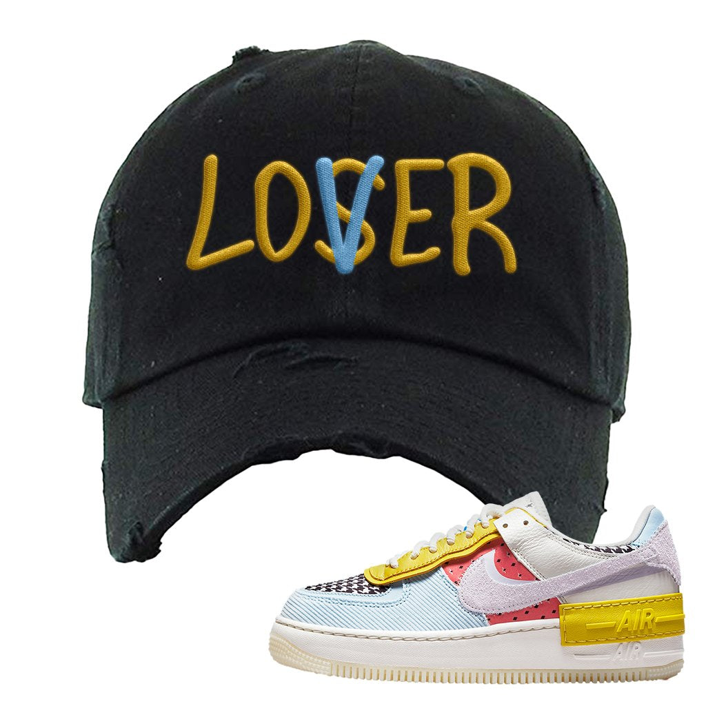 Air Force 1 Shadow Multi-Color Distressed Dad Hat | Lover, Black