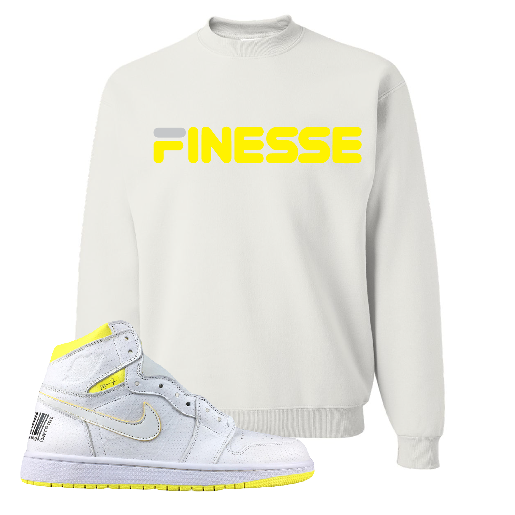 Jordan 1 First Class Flight Finesse Sneaker Matching White Crewneck Sweatshirt