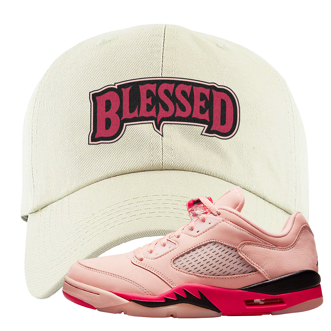Arctic Pink Low 5s Dad Hat | Blessed Arch, White