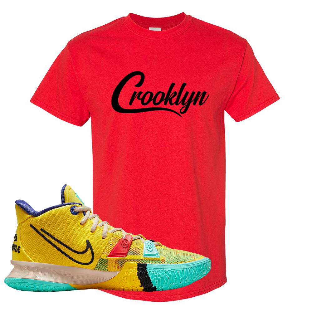 1 World 1 People Yellow 7s T Shirt | Crooklyn, Red