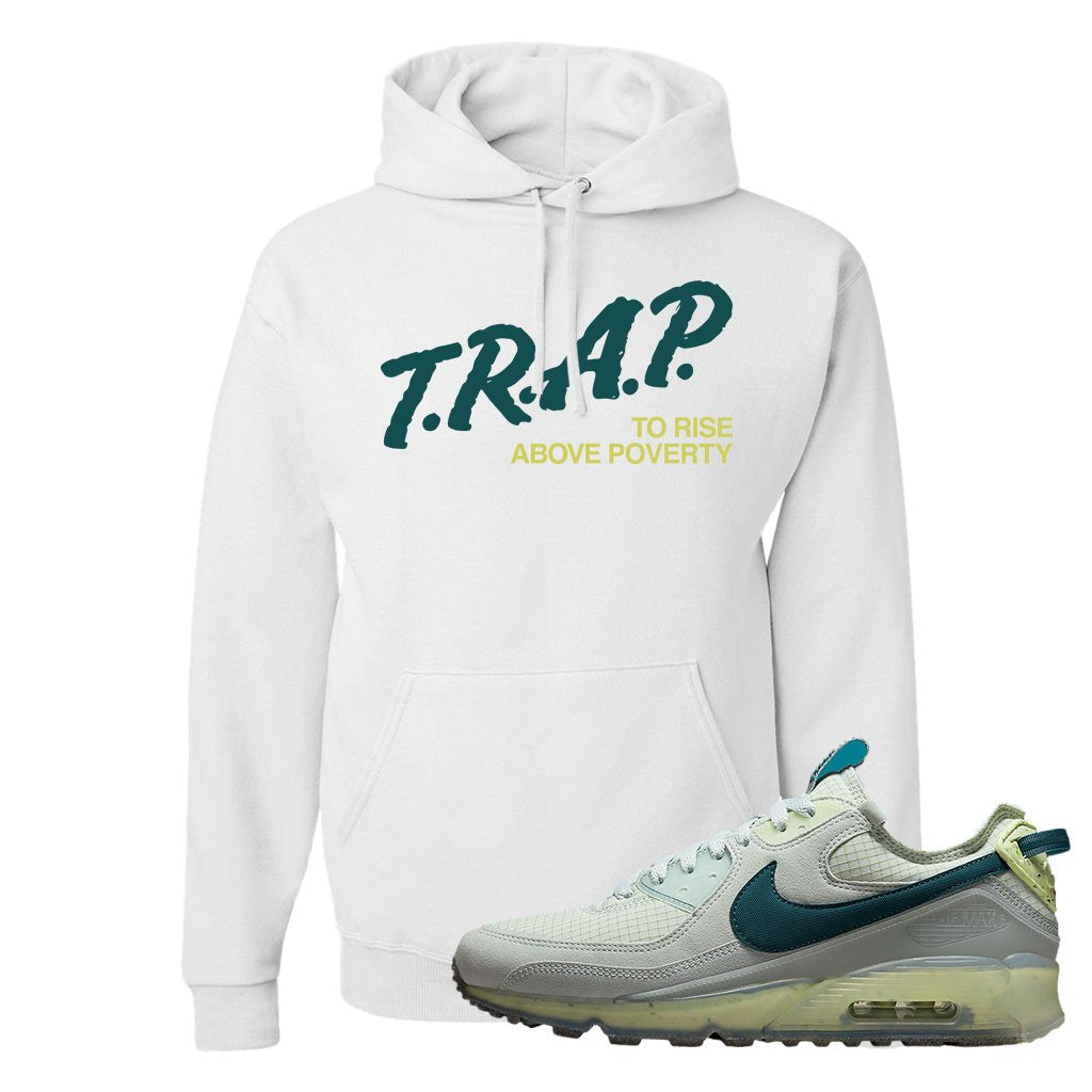 Seafoam Dark Teal Green 90s Hoodie | Trap To Rise Above Poverty, White