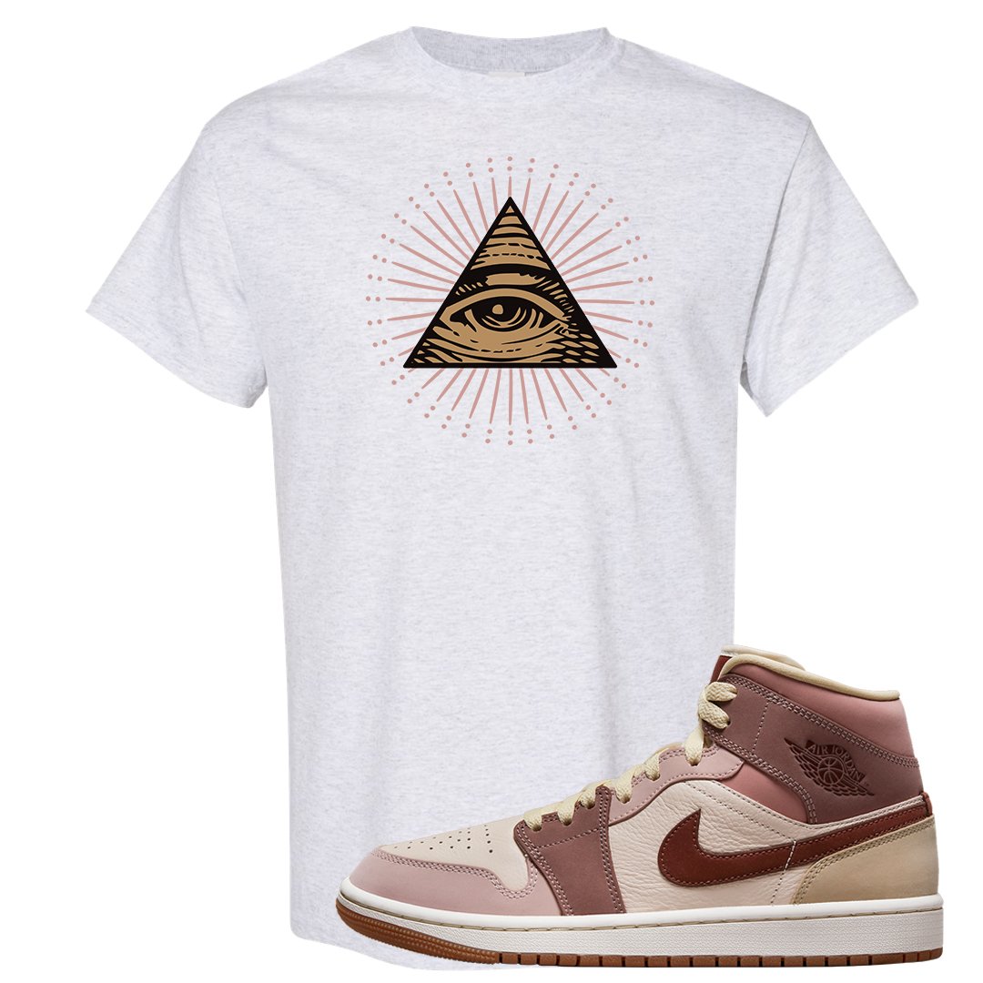 Pink Sand Mauve Mid 1s T Shirt | All Seeing Eye, Ash