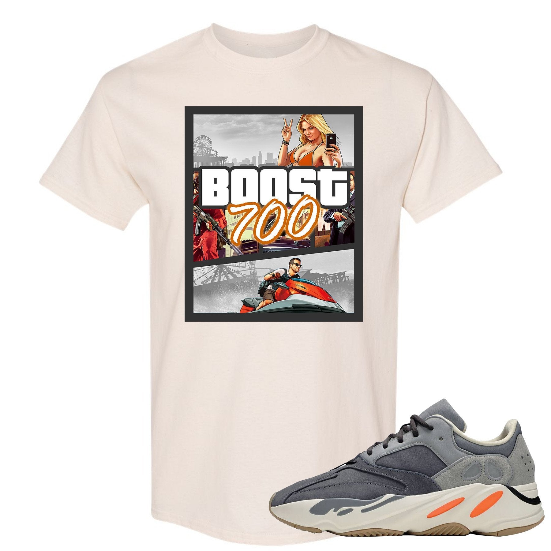 Yeezy Boost 700 Magnet GTA Cover Natural Sneaker Matching Tee Shirt